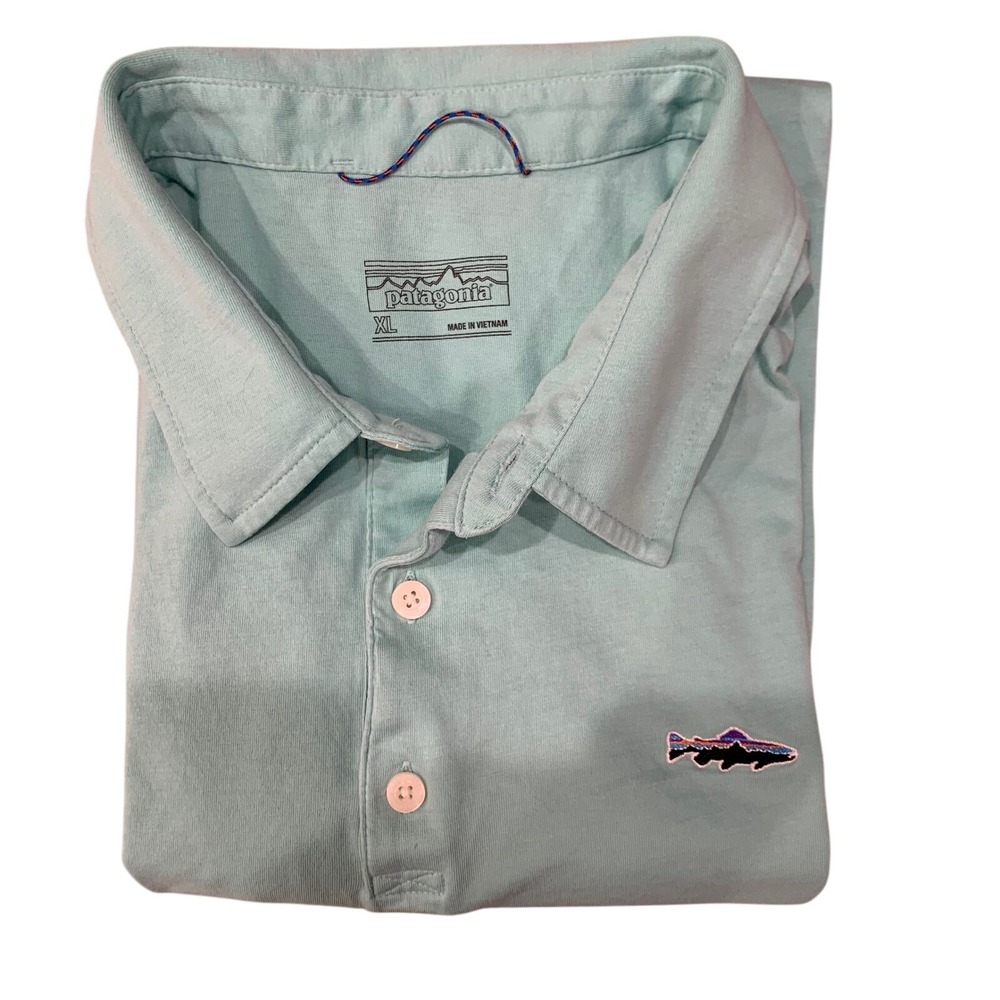 Patagonia Polo Shirt Fish Logo Short Sleeve Casual Top XL Men's Blue - Picture 9 of 10